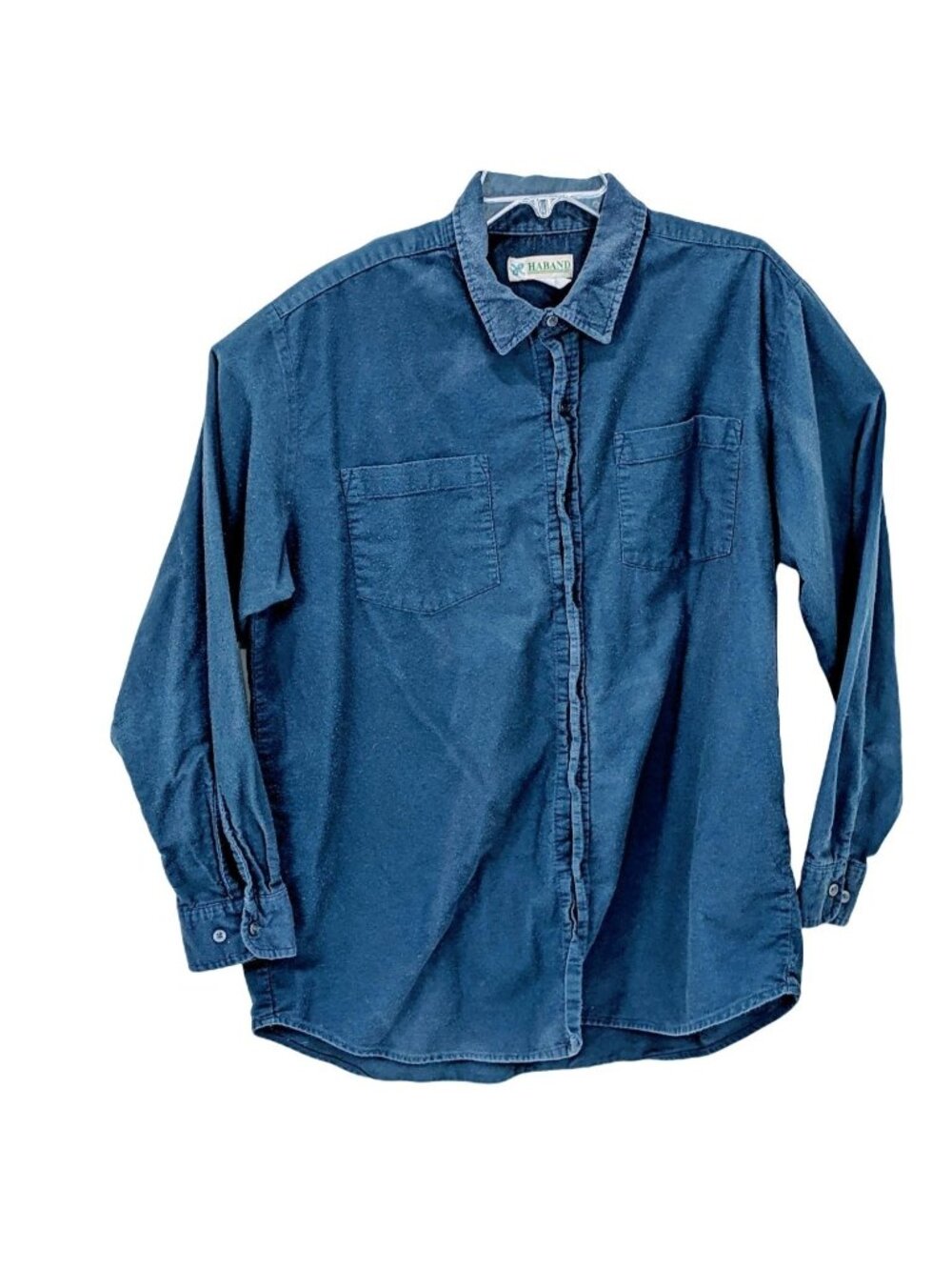 Haband Large Navy Blue Cotton Blend Button Down Shirt 28h
